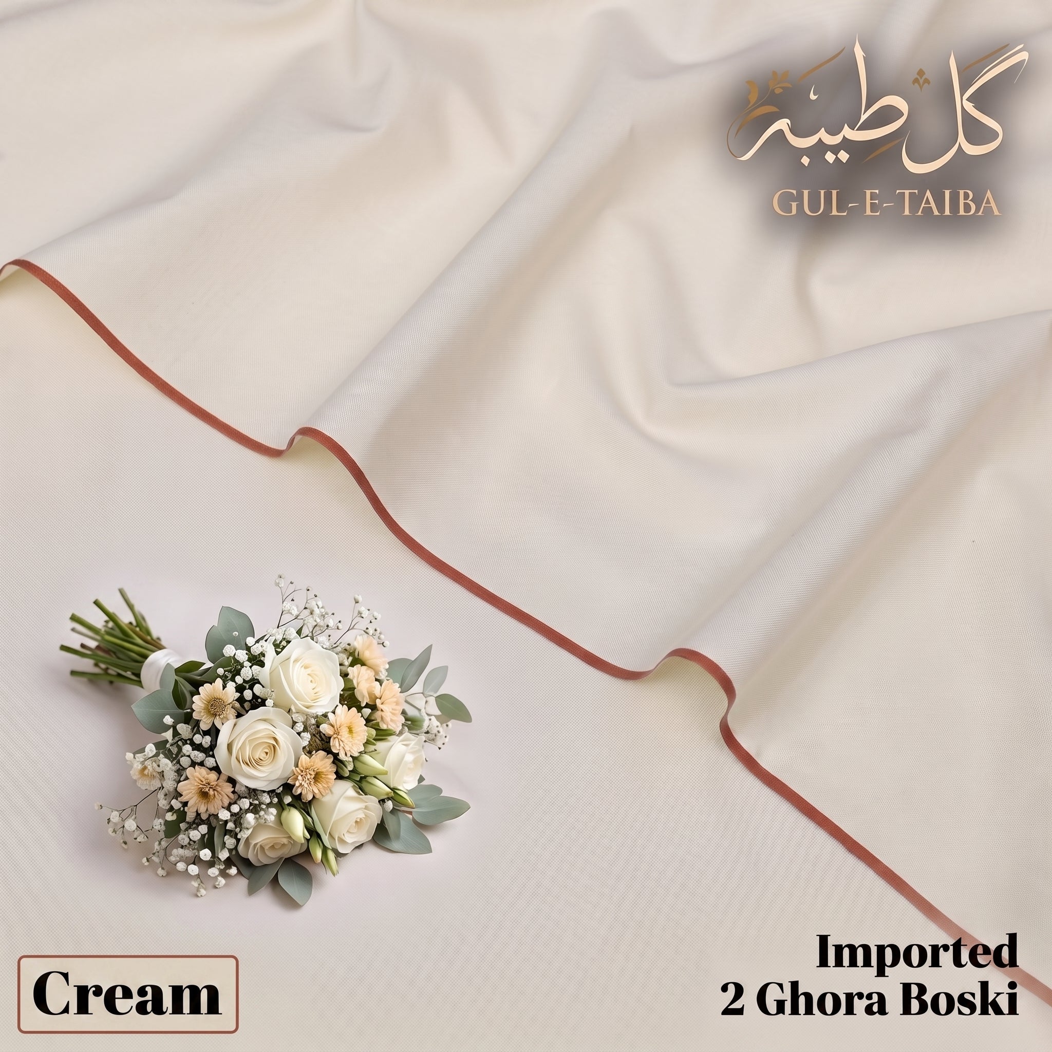 Imported 2 Ghora Boski Cream Color Premium Unstitched Fabric for Men - Gul-e-Taiba Fabrics