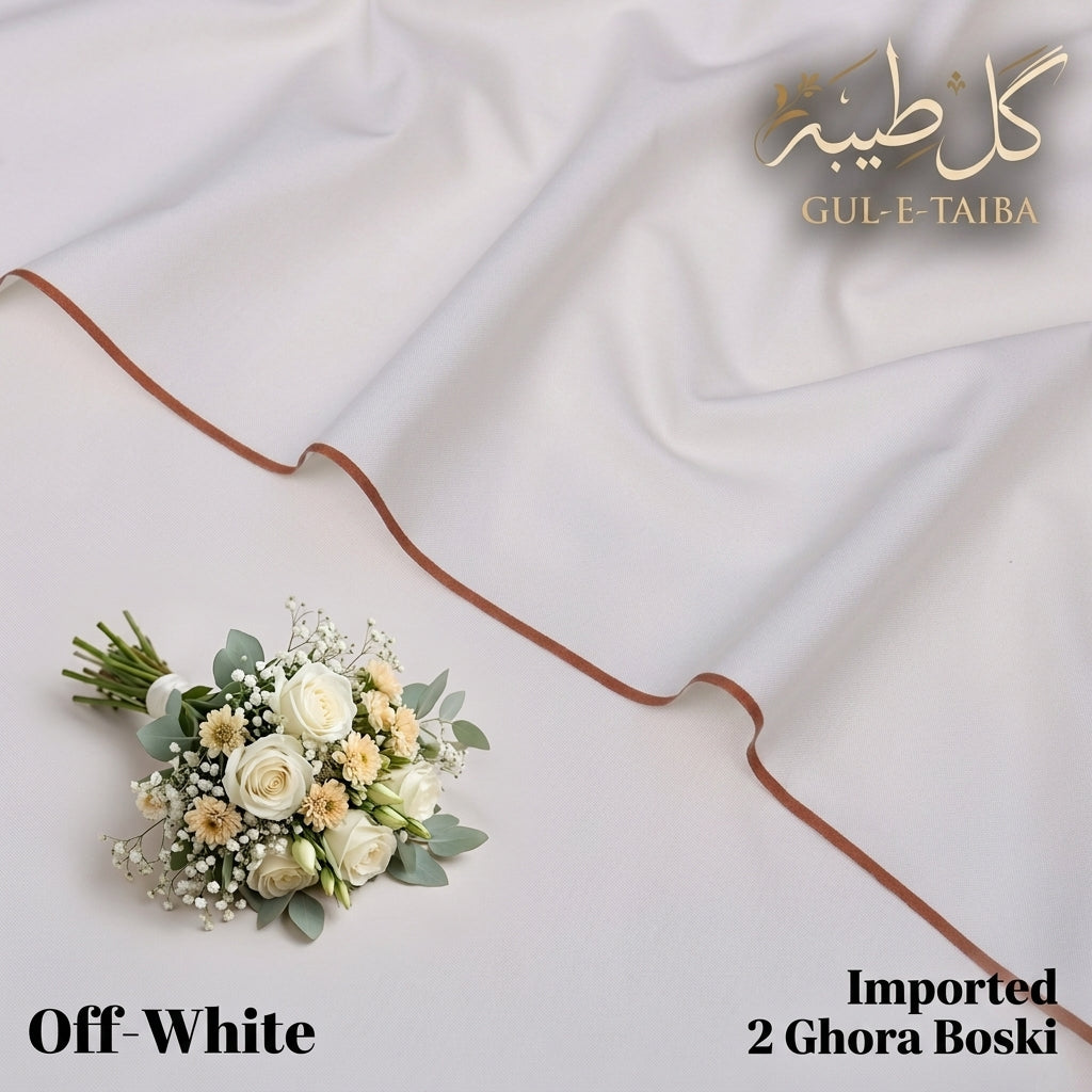 Imported 2 Ghora Boski Off-White Color Premium Unstitched Fabric for Men - Gul-e-Taiba Fabrics