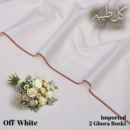 Imported 2 Ghora Boski Off-White Color Premium Unstitched Fabric for Men - Gul-e-Taiba Fabrics